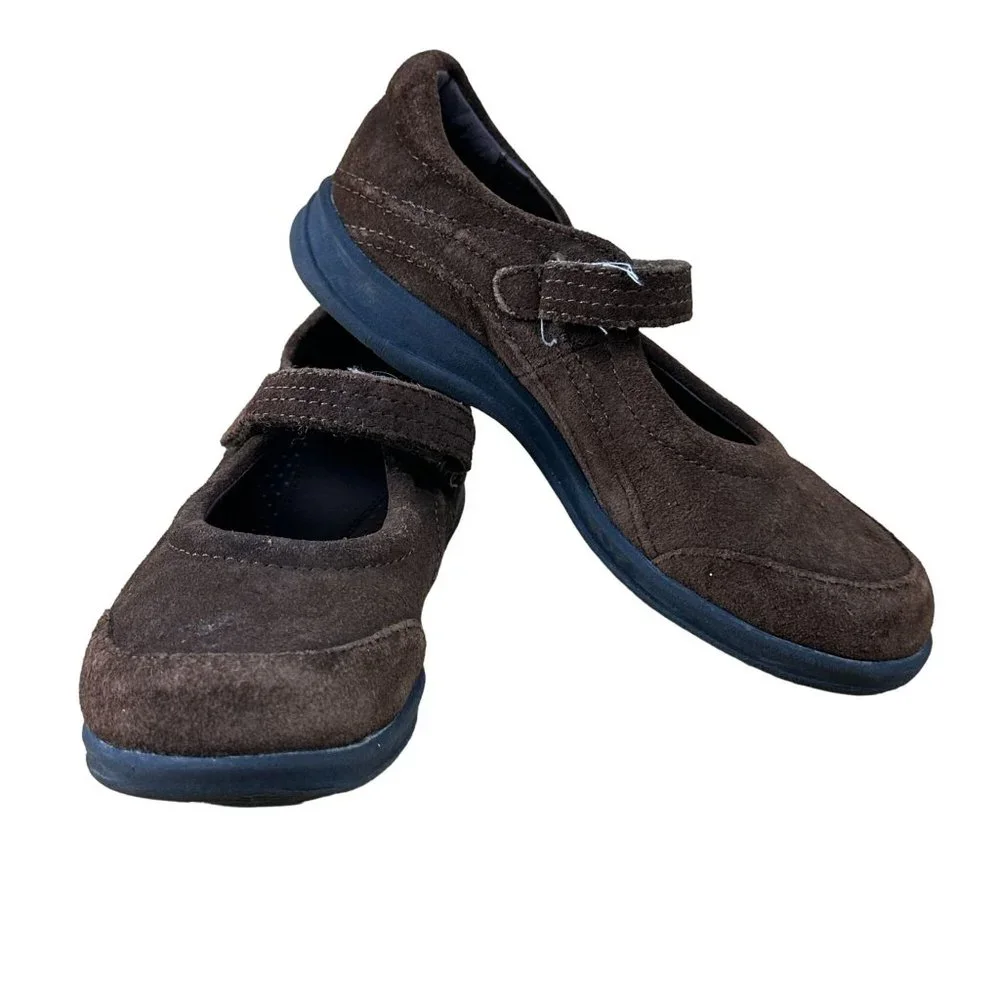 Stride Rite Molly Brown Leather Mary Jane 11.5W Kids Suede Girls Flower Preppy